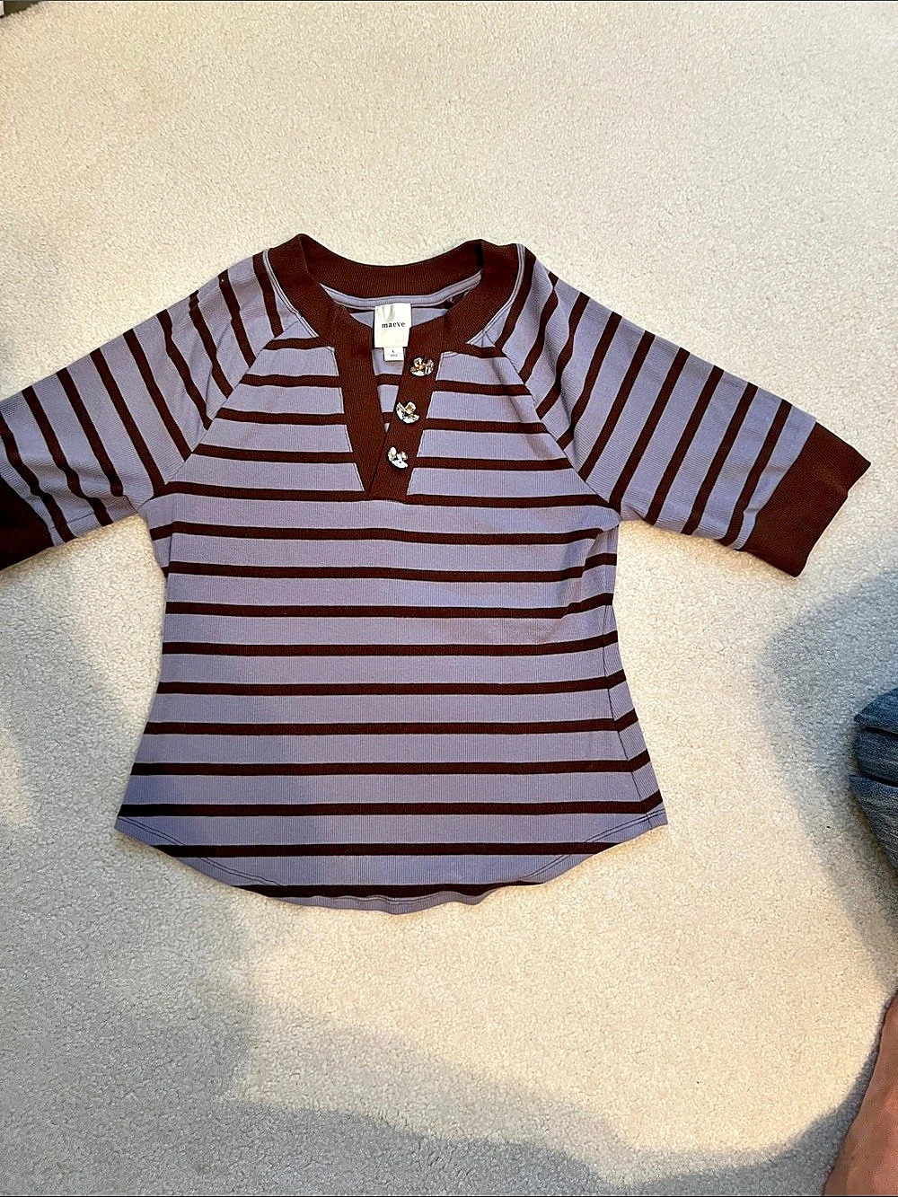 maeve Striped Short Sleeve Top in Purple & Brown Size Large